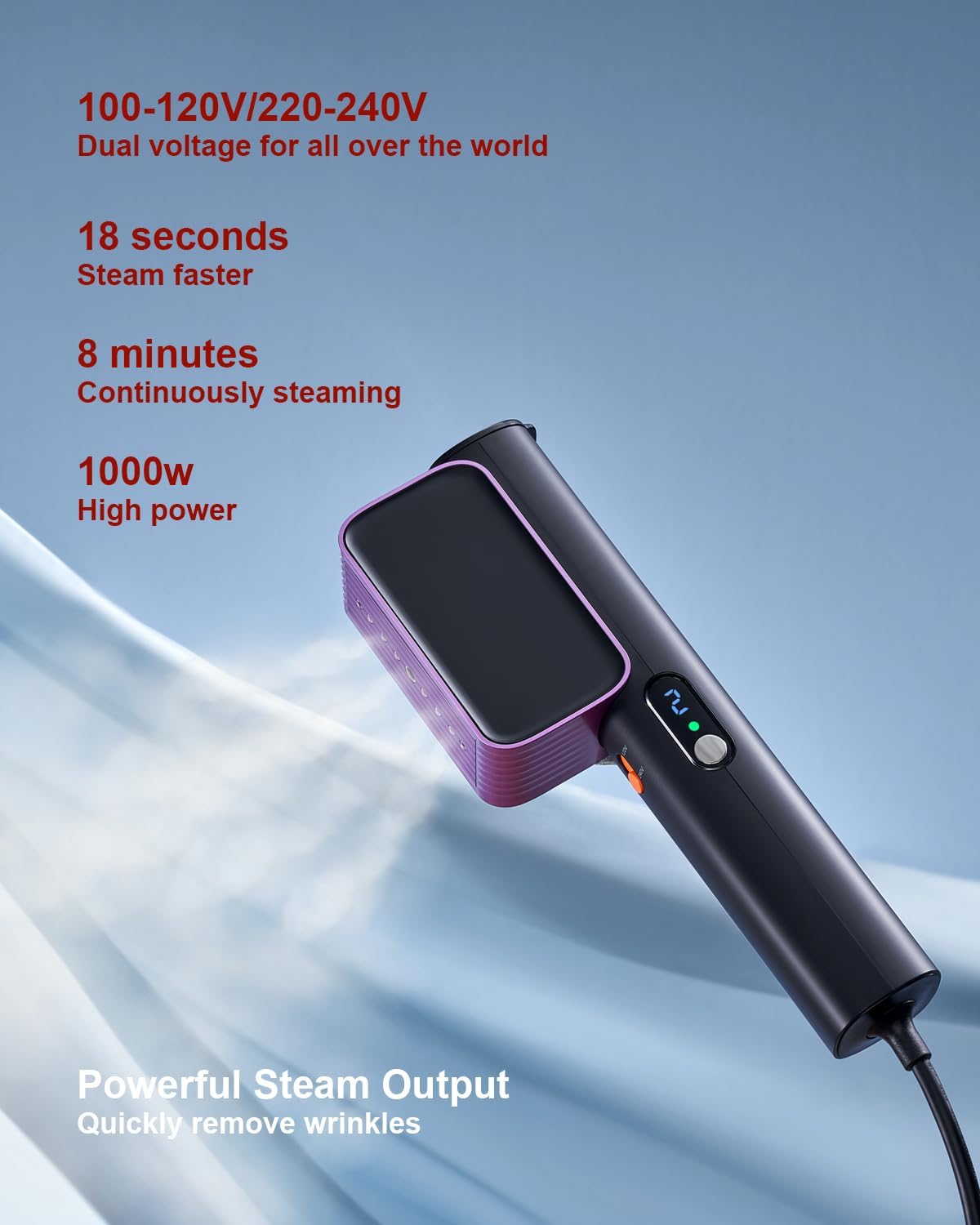 G7 2-in-1 Professional 100-240V Dual Voltage Steamer for Clothes and Iron for Clothes, Just 1lbs Lightly, 8 Minutes of Continuous Steam, 1000W Portable Steamer for travel and home - Image 4