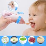 Food Feeder Baby Fruit Pacifier (3 Pcs) with 6 Different Sized Silicone Pacifiers 2 PCS Dispensing Spoon 90ML Spoons Clip Infant Teething Feeders -Blue - Image 3
