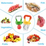 Food Feeder Baby Fruit Pacifier (3 Pcs) with 6 Different Sized Silicone Pacifiers 2 PCS Dispensing Spoon 90ML Spoons Clip Infant Teething Feeders -Blue - Image 4