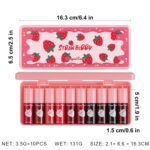 10 Pcs Lip Tint Set Cute Glossy Lip Stains and Matte Lipsticks with Long-lasting and Quick-drying Mini Lip Gloss Lipstick for Makeup Gift (Strawberry, Lip Gloss) - Image 8