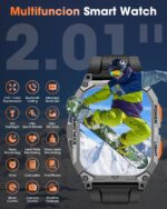 Military Smart Watches for Men, 2.01" HD Smartwatch with 1000 mAh Battery/2 Straps/Answer/Make Call/Led Flashlight/Heart Rate/Sleep Monitor, 100+ Sport Modes Fitness Tracker for Android/iPhone - Image 3