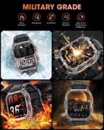 Military Smart Watches for Men, 2.01" HD Smartwatch with 1000 mAh Battery/2 Straps/Answer/Make Call/Led Flashlight/Heart Rate/Sleep Monitor, 100+ Sport Modes Fitness Tracker for Android/iPhone - Image 5