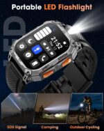 Military Smart Watches for Men, 2.01" HD Smartwatch with 1000 mAh Battery/2 Straps/Answer/Make Call/Led Flashlight/Heart Rate/Sleep Monitor, 100+ Sport Modes Fitness Tracker for Android/iPhone - Image 6