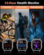 Military Smart Watches for Men, 2.01" HD Smartwatch with 1000 mAh Battery/2 Straps/Answer/Make Call/Led Flashlight/Heart Rate/Sleep Monitor, 100+ Sport Modes Fitness Tracker for Android/iPhone - Image 7