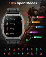Military Smart Watches for Men, 2.01" HD Smartwatch with 1000 mAh Battery/2 Straps/Answer/Make Call/Led Flashlight/Heart Rate/Sleep Monitor, 100+ Sport Modes Fitness Tracker for Android/iPhone - Image 8