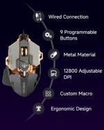 EWEADN G5 Wired Gaming Mouse, Ergonomic RGB Computer Mouse, 12800 Adjustable DPI, 9 Programmable Macro Buttons with Rapid Fire Key Compatible for PC/Laptop/Windows-Grey - Image 4