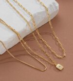 YEEZII Layered Gold Necklaces for Women Trendy, 3 Pcs 14K Gold Plated Choker Paperclip Box Chain Necklace, Stackable Women's Gold Pendant Necklaces Jewelry Set - Image 9
