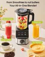 Countertop Blenders for Kitchen, 1400W Professional Blender for Smoothies, 3 Functions with 5 Speeds Smoothie Blender, with 51-oz Glass Jar, Grinder & Portable Cup Combo, Self-Cleaning - Image 6