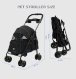 4 Wheels Pet Stroller,One-Click Folding Portable Folding Dog Cat Stroller,Sunshade, Storage Bag, Waterproof Oxford Fiber，Breathable and Visible Mesh for Small/Medium Pets up to 33 lbs,Black ﻿ - Image 7