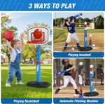 2 in 1 Kids Basketball Hoop and T Ball Set - Adjustable Height, Kids Baseball Tee with Automatic Pitching Machine, Indoor Outdoor Sport Toys Gifts for Toddler Boys Girls Age 1-5, Blue - Image 3