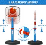 2 in 1 Kids Basketball Hoop and T Ball Set - Adjustable Height, Kids Baseball Tee with Automatic Pitching Machine, Indoor Outdoor Sport Toys Gifts for Toddler Boys Girls Age 1-5, Blue - Image 4