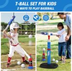 2 in 1 Kids Basketball Hoop and T Ball Set - Adjustable Height, Kids Baseball Tee with Automatic Pitching Machine, Indoor Outdoor Sport Toys Gifts for Toddler Boys Girls Age 1-5, Blue - Image 5