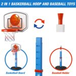 2 in 1 Kids Basketball Hoop and T Ball Set - Adjustable Height, Kids Baseball Tee with Automatic Pitching Machine, Indoor Outdoor Sport Toys Gifts for Toddler Boys Girls Age 1-5, Blue - Image 8