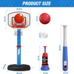 2 in 1 Kids Basketball Hoop and T Ball Set - Adjustable Height, Kids Baseball Tee with Automatic Pitching Machine, Indoor Outdoor Sport Toys Gifts for Toddler Boys Girls Age 1-5, Blue - Image 9