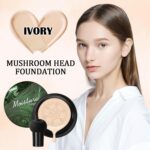 Mushroom Head Air Cushion CC Cream,Full Coverage Mushroom Head Liquid Foundation BB Cream Face Makeup,Oil Control Long Lasting Moisturizing Matte Concealer,Even Skin Tone（Ivory） - Image 3