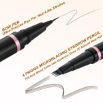 Eyebrow Pencil, 2-in-1 Waterproof Eyebrow Pen with 4 Tip Brow Pen and Ultra-Precise Brow Pencil, with Dual-ended Eyebrow Brush, Eyebrow Makeup for Natural Looking Eyebrows - Dark Brown - Image 3