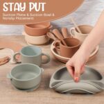 24 Pack Silicone Baby Feeding Set Baby LED Weaning Supplies Includes Suction Divided Plates Soft Bowl Spoons Forks Adjustable Bib Snack Cup and Straws(Walnut Color, Beige, Smoky Gray) - Image 5