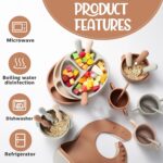 24 Pack Silicone Baby Feeding Set Baby LED Weaning Supplies Includes Suction Divided Plates Soft Bowl Spoons Forks Adjustable Bib Snack Cup and Straws(Walnut Color, Beige, Smoky Gray) - Image 6