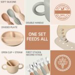 24 Pack Silicone Baby Feeding Set Baby LED Weaning Supplies Includes Suction Divided Plates Soft Bowl Spoons Forks Adjustable Bib Snack Cup and Straws(Walnut Color, Beige, Smoky Gray) - Image 7