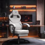 Dowinx Fabric Gaming Chair with Footrest, Big and Tall Gamer Chair with Lumbar Support, Wide Back Computer Chair for Heavy People, Grey - Image 3