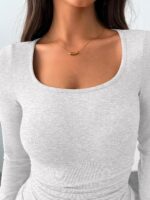 Trendy Queen 2 Piece Scoop Neck Lounge Set Womens Wide Leg Pants Side Ruching Slightly Crop Top Sweatsuit Sets With Pockets - Image 6