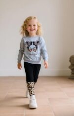 Toddler Girl Clothes Figure Graphic Drop Shoulder Top Pullover Leopard Print Pants Fall Winter Outfit Set - Image 3