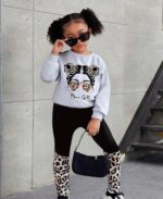 Toddler Girl Clothes Figure Graphic Drop Shoulder Top Pullover Leopard Print Pants Fall Winter Outfit Set - Image 4