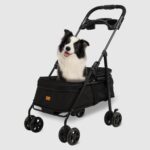 4 Wheels Pet Stroller,One-Click Folding Portable Folding Dog Cat Stroller,Sunshade, Storage Bag, Waterproof Oxford Fiber，Breathable and Visible Mesh for Small/Medium Pets up to 33 lbs,Black ﻿ - Image 2
