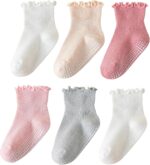 6 Pairs Toddler Ruffle Socks for Girls Baby Grip Socks Non Slip Socks Cute Grippy Frilly - Image 2