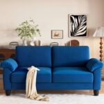 70" Living Room Couch Sofa, Velvet Deep Couches for Small Spaces, Mid Century Modern Loveseat with Storage Bag, Bedroom, Apartment, Office, Removable Sofa Cover Spring Cushions, Fast Assembly, Blue - Image 2