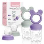 Bessentials Baby Fresh Fruit Food Feeder - 2 Pack Silicone Baby Mesh Feeders for Infant Safe Self Feeding |3 Sizes Food Pouches Included| Suitable for Baby 4m+（ Purple+Misty Green） - Image 2