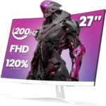 CRUA 27" Curved Gaming Monitor, FHD 1920x1080P, 165Hz/200Hz Computer Monitor, 1800R VA Screen, 120% sRGB, Support AMD FreeSync, Blue Light Filter, HDMI & DP, Wall Mount Install- White - Image 2