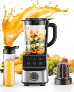 Countertop Blenders for Kitchen, 1400W Professional Blender for Smoothies, 3 Functions with 5 Speeds Smoothie Blender, with 51-oz Glass Jar, Grinder & Portable Cup Combo, Self-Cleaning - Image 2