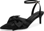 Coutgo Womens Kitten Low Heels Rhinestone Mesh Bow Heels Closed Pointed Toe Ankle Strap Pumps Dress Wedding Shoes - Image 2