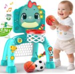 Dinosaur Kids Sports Play Toy: 4-in-1 Multifunction Indoor Outdoor Activity – Basketball Toss, Ring Throw, Ball Play & Music Lights to Improve Motor Skills, Birthday Gift for Boys Girls Age 1-3 - Image 2