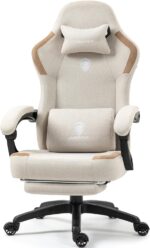 Dowinx Fabric Gaming Chair with Pocket Spring Cushion,Breathable Computer Chairs with Massage Lumbar Support and Footrest,High Back Game Office Chair for Adult,Beige - Image 2