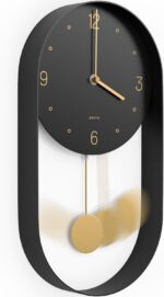 Driini Modern Pendulum Wall Clock - Decorative and Unique Metal Frame, with 8 Inch Face - Contemporary, Minimalist Design, with Silent Battery Operation - Includes Both Black and Gold Pendelum - Image 2