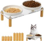 Elevated Cat Bowls for Indoor Cats – Modern Acrylic Cat Food Table with 2 Ceramic Dishes, Adjustable Height (4.05"/2.87"), Set of 1 - Image 2