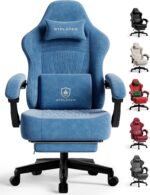 GTPLAYER Big & Tall Gaming Chair with Footrest – Extra Wide Ergonomic Reclining Chair for Adults, High-Back Silla Game with Spring Cushion & Linkage Armrest,Blue【Velvet】 - Image 2