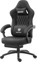Gaming Chair Fabric with Pocket Spring Custion, Ergonomic High Back Video Game Chair with Footrest Massage Lumbar Support, Height Adjustable Comfy Computer Chair for Adults Game Office Black - Image 2