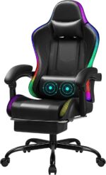 Gaming Chair with RGB, Computer Gaming Chairs with LED Lights and Footrest for Home, Office, Black - Image 2