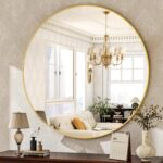HARRITPURE Round Mirror 30 Gold Wall Mounted Circle Mirrors Vanity Mirror with Brushed Aluminum Alloy Frame Modern Decoration for Bathroom, Living Room, Vanity, Bedroom, Entryway - Image 2