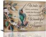 Hummingbird Wall Art Rustic Hummingbird Pictures Wall Decor Canvas Prints Farmhouse Country Bird Painting Framed Modern Artwork for Bedroom Living Room Bathroom Dining Room Kitchen Office 16"x12" - Image 2