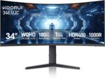 KOORUI 34-inch Curved Ultrawide WQHD 3440×1440 Gaming Monitor, 180Hz 1000R- PIP/PBP, 1ms(MPRT), HDR400, DCI-P3 95%, FreeSync Premium, 1 x DP 1.4 & 2 x HDMI 2.0, Tilt Height Swivel Adjustment, 34E6UC - Image 2