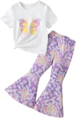 Kid Toddler Girl Clothes Outfits Short Sleeve Butterfly Top Flared Leg Pants Summer Clothing Set - Image 2
