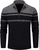 MAGCOMSEN Men's Sweaters 1/4 Zip Cotton Sweater Pullover Polo Sweaters Striped Fall Winter Warm Sweatshirts - Image 2