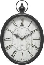 Menterry Oval Retro Wall Clock, Rustic Vintage Style, Black Antique Design, Battery Operated Silent Decor Large Wall Clocks for Kitchen,Farmhouse,Office (15.5" H x 10.5" W) - Image 2