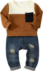 NZRVAWS Toddler Baby Boy Clothes Pullover Sweater Ripped Jean Sweatsuit Little Boy Outfit Fall Winter Clothing Set 6M-7T - Image 2