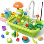 Play Sink with Running Water, Kitchen Play Sink Toy with Electric Faucet, Play Kitchen Accessories, Floating Pool Toys & Fishing Game, Kids Pretend Play-Dishwasher Play Set for Boys Girls Toddlers - Image 2