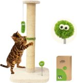 TINYBEAST 34.7" Tall Cat Scratching Post, 3 in 1 Sisal Cat Scratcher, Heavy Duty 4.3" Diameter Cat Tree with Hanging Bell Ball Toy and Reinforced Stable Base for Indoor Adult Cats & Kittens - Image 2